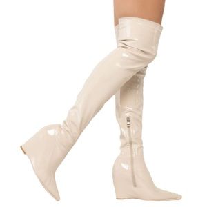 AZALEA WANG Bone PU Leather Tall Knee High Platform Boots